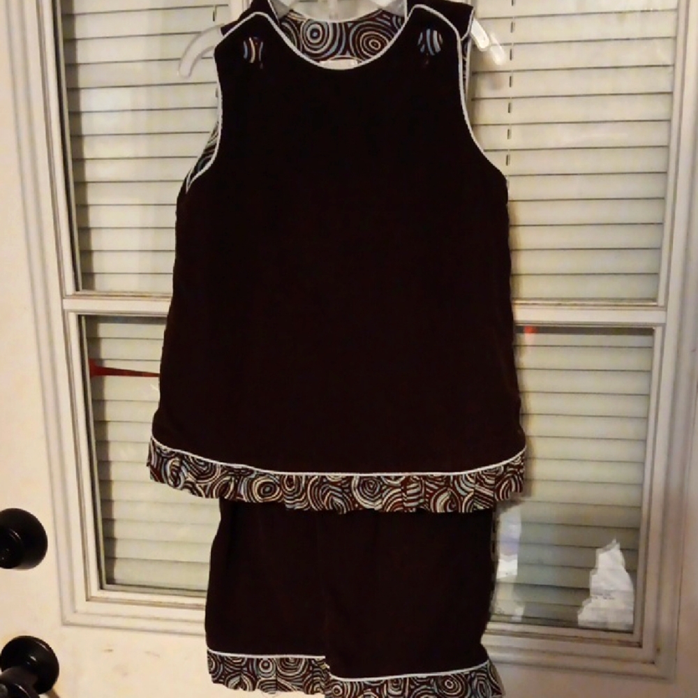 Three Little Monkeys Brown Sleeveless Top and Pants Set